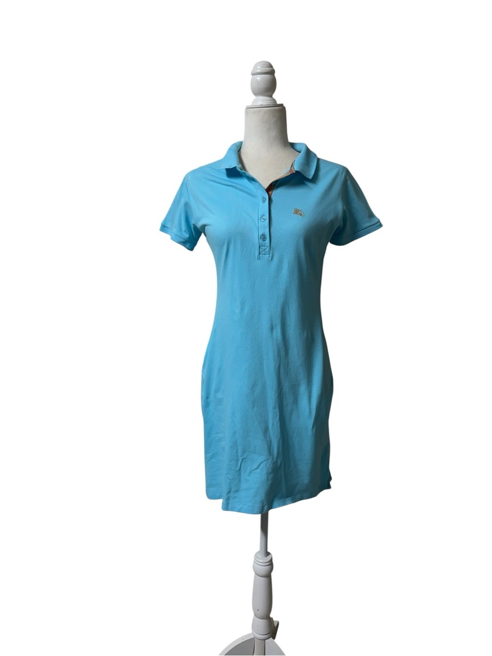 Burberry Girls XL light blue novacheck collar picque cotton shirt dress